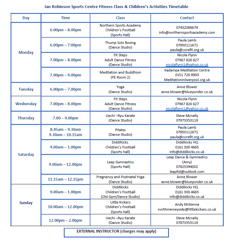 Fitness Class Timetable - Merchant Taylors' School